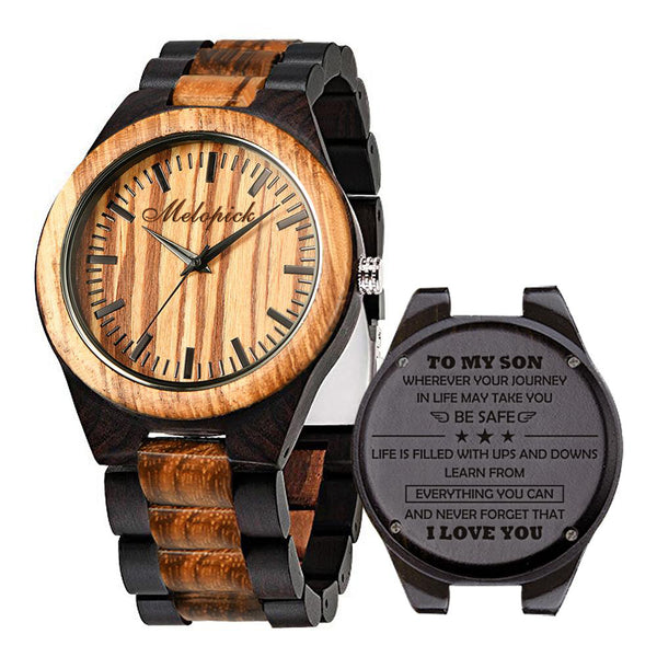 Wooden watch engraved for on sale son